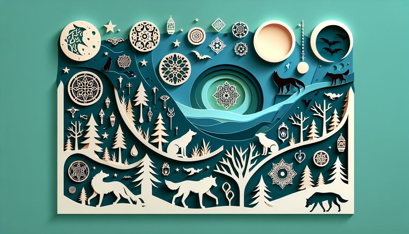 Paper art wolf howling under full moon on teal background with quiz title and lycanthropy challenge elements