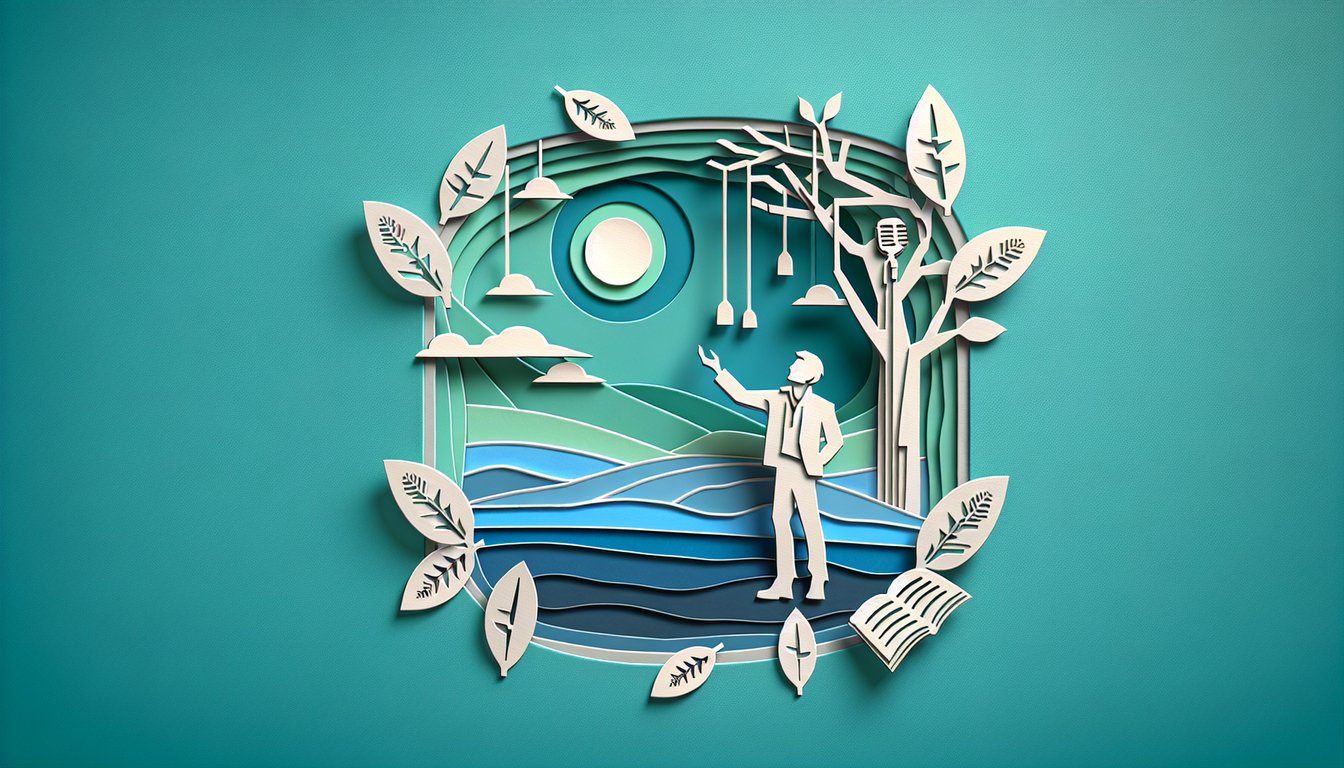 Paper art illustration for Dead Poets Society quiz on teal background