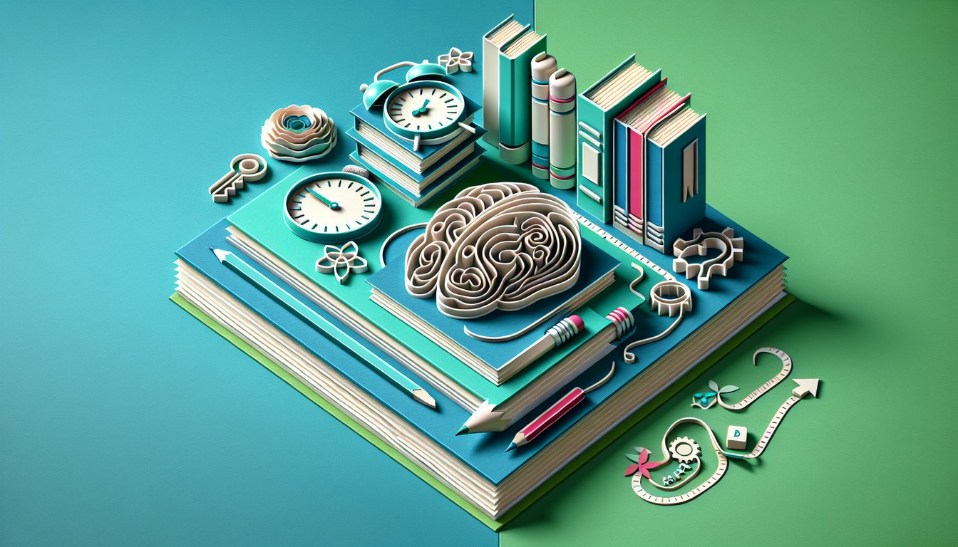 Paper art style quiz scene with NPTE practice question sheets pencil and progress bar on teal background