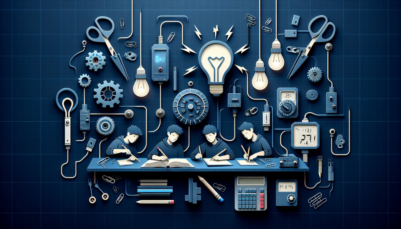 Paper art illustrating a Voltage Conundrum quiz for high-school physics students.