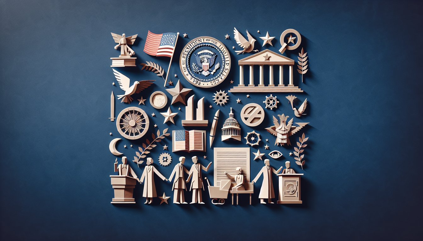 Paper art depicting a trivia quiz on historical and current civil rights issues for high school students.