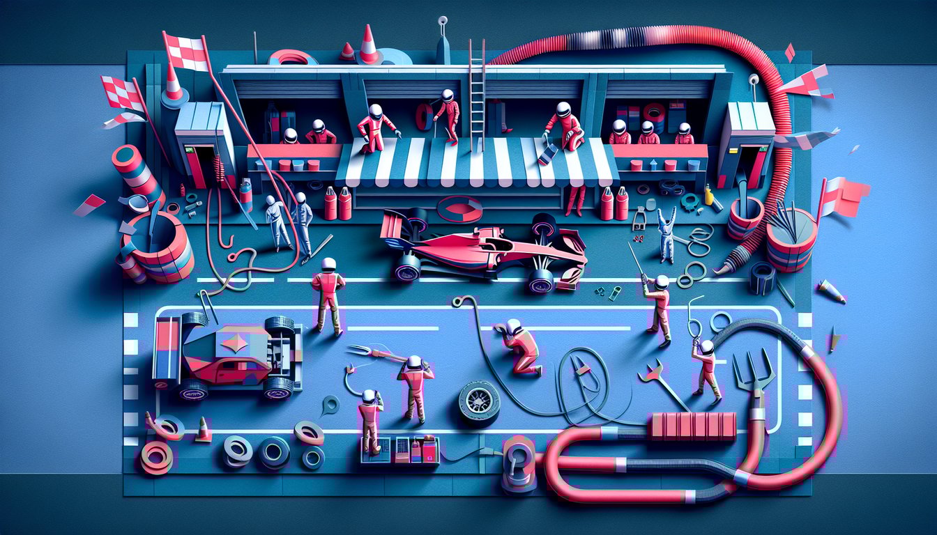 Colorful paper art featuring racing cars and flags for a Motorsport Crew Rules Knowledge Quiz.
