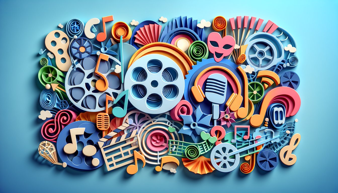 Paper art quiz illustration on Ross Lynch career, roles, songs trivia on sky blue background