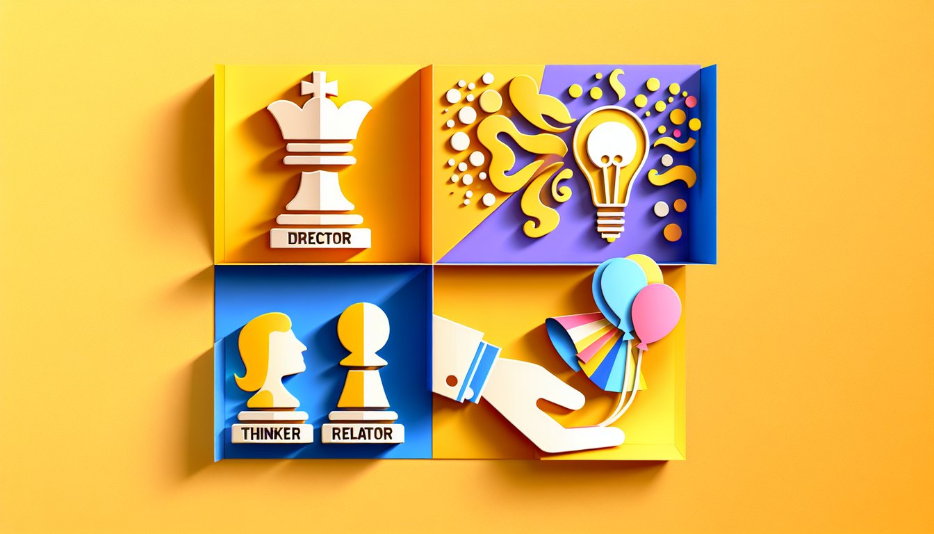 Paper art illustration for Personality Plus Test on a golden yellow background