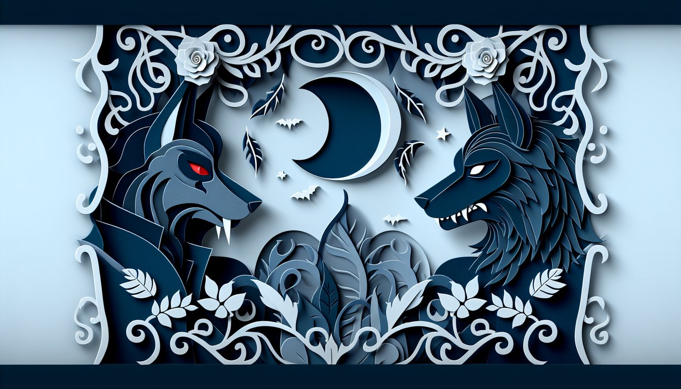 Paper art illustration for Twilight character personality quiz on a dark blue background