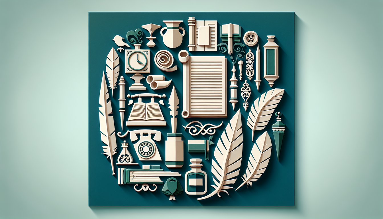 paper art open book quill pen and stacked verses forming quiz banner for anthology of poets and authors on teal background