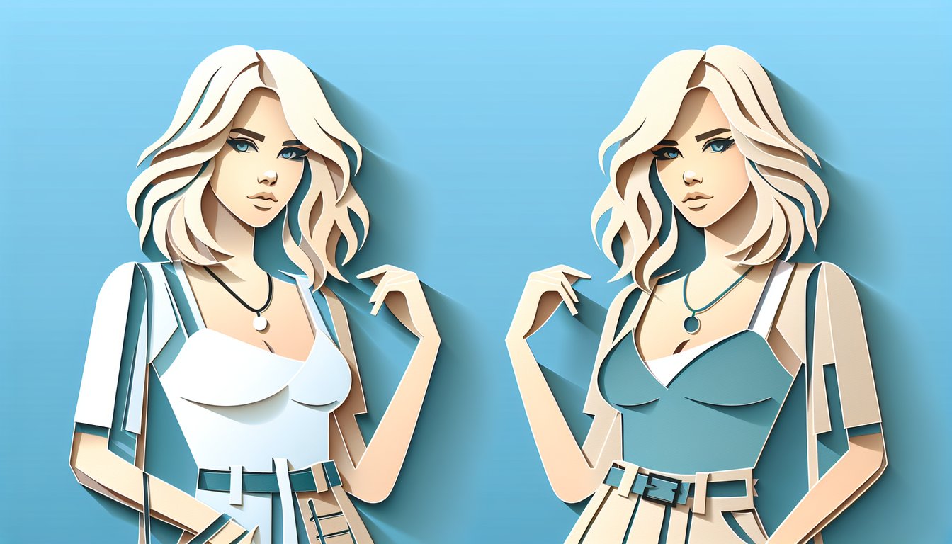 Paper art illustration showing two Olsen twins, sky blue background, quiz to test spotting Mary Kate versus Ashley