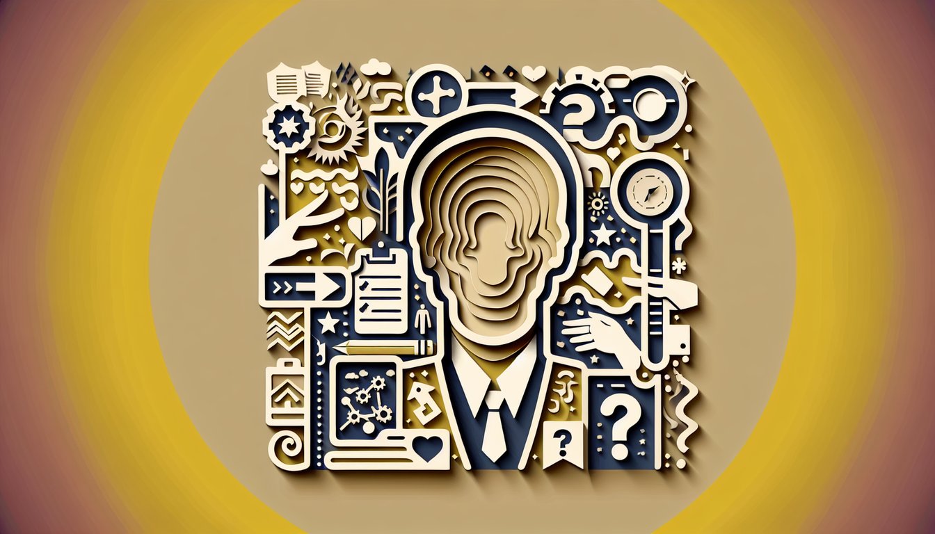 Paper art for Saltburn quiz with layered character silhouettes and quiz title on golden yellow background
