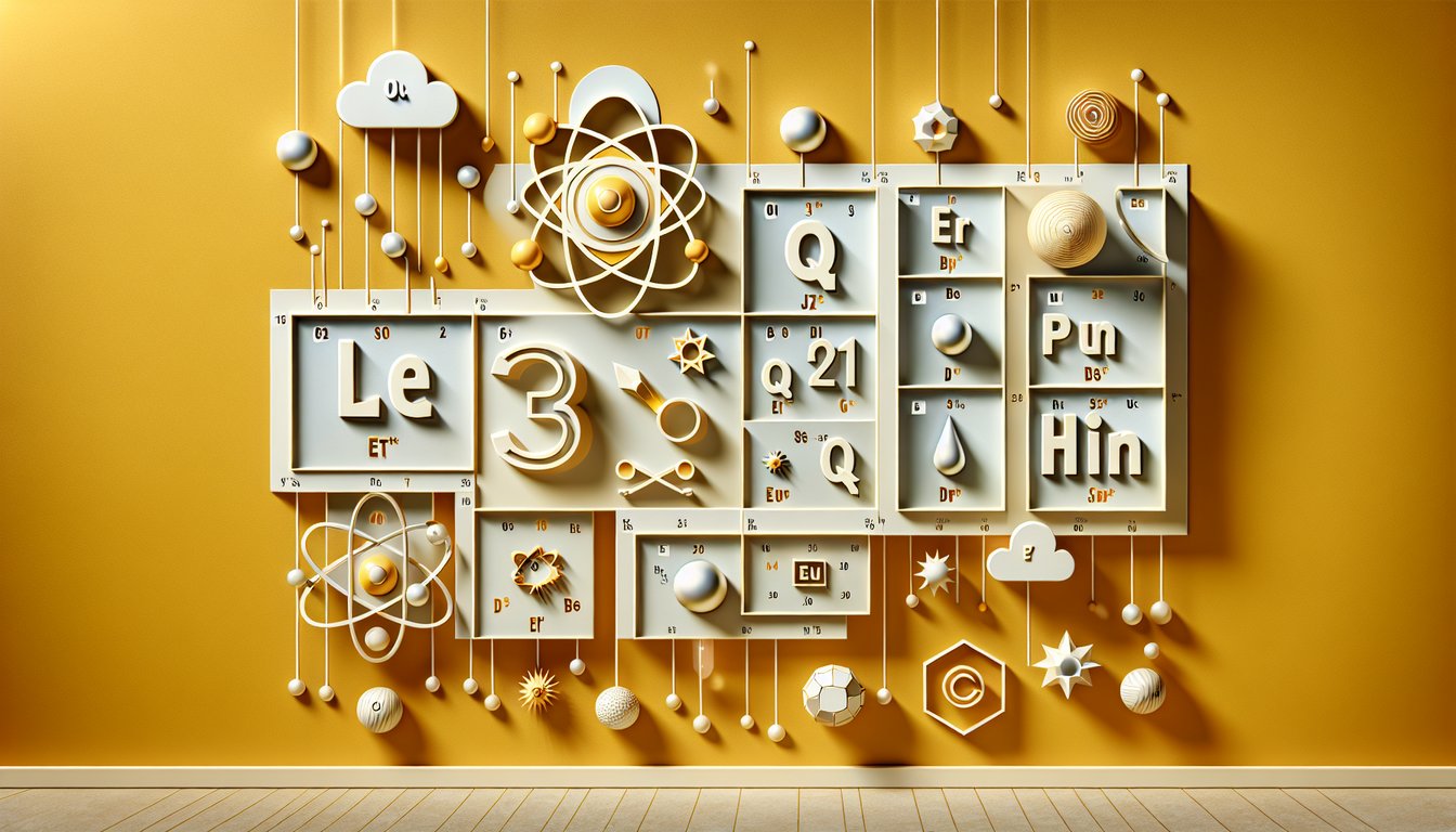 Paper art periodic table quiz design highlighting elements 1-20 on golden yellow background