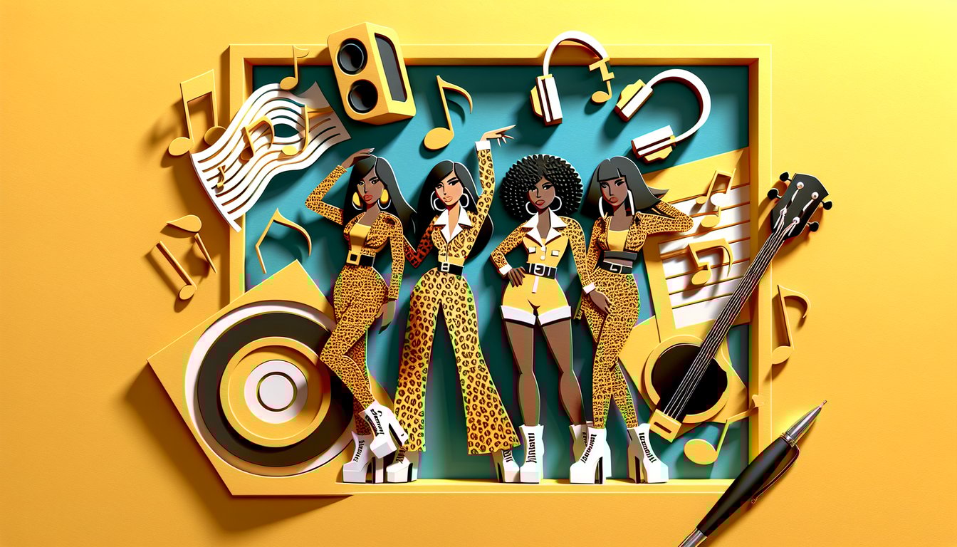 Paper art illustration of stylized cheetah print silhouettes with Cheetah Girls quiz text on golden yellow background
