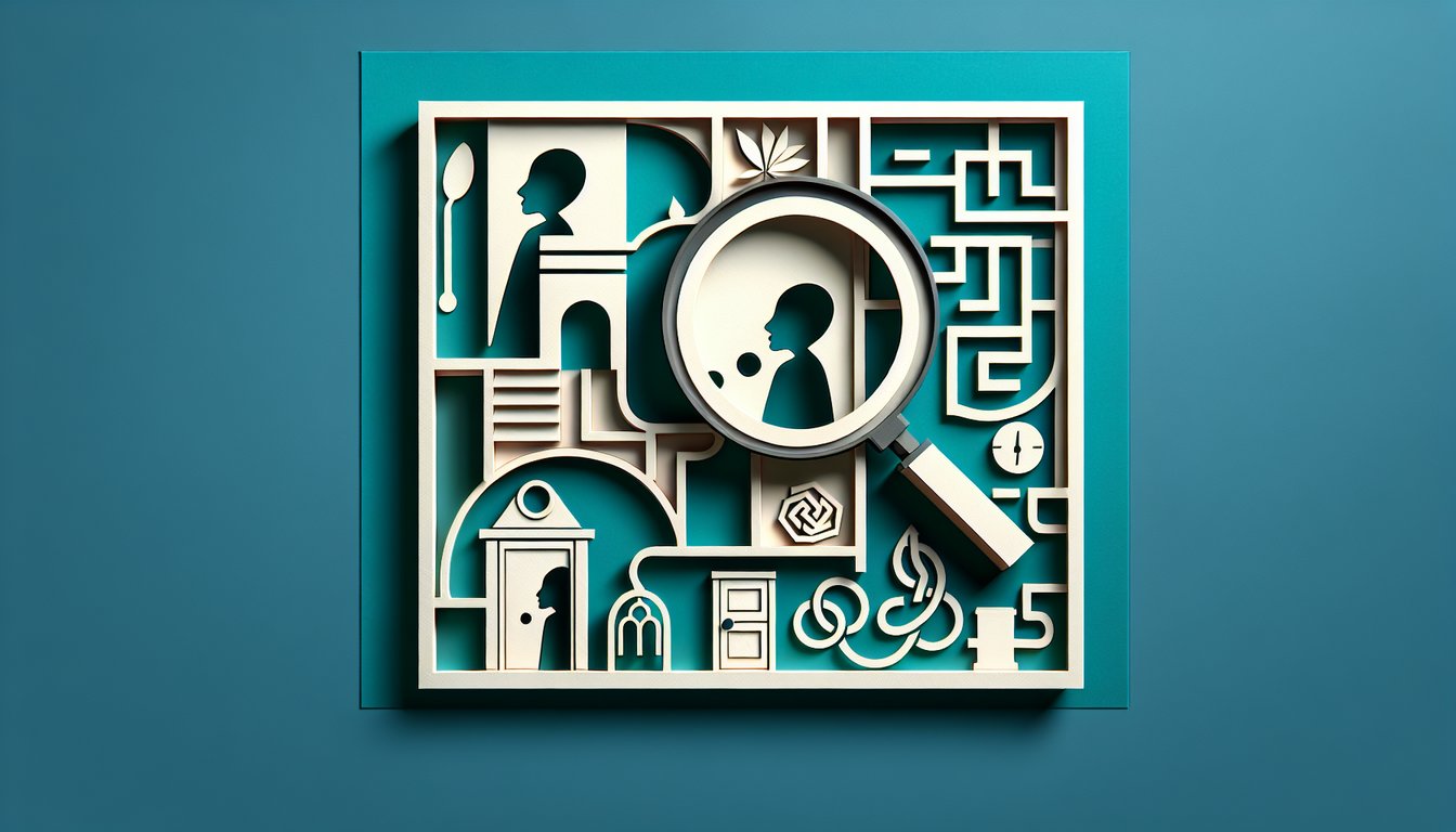 Paper art illustration for a sus online quiz on a teal background