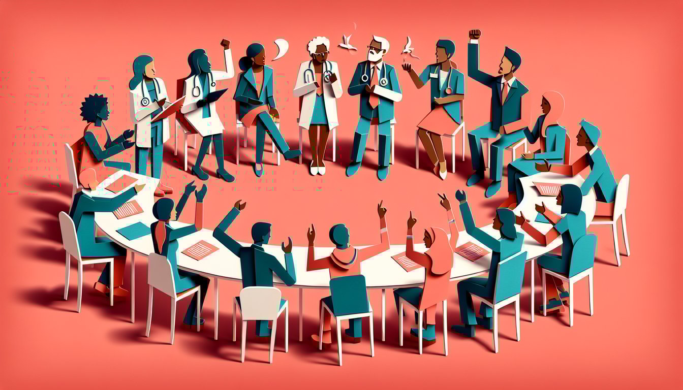 Paper art illustration for a gender equality quiz on a coral background