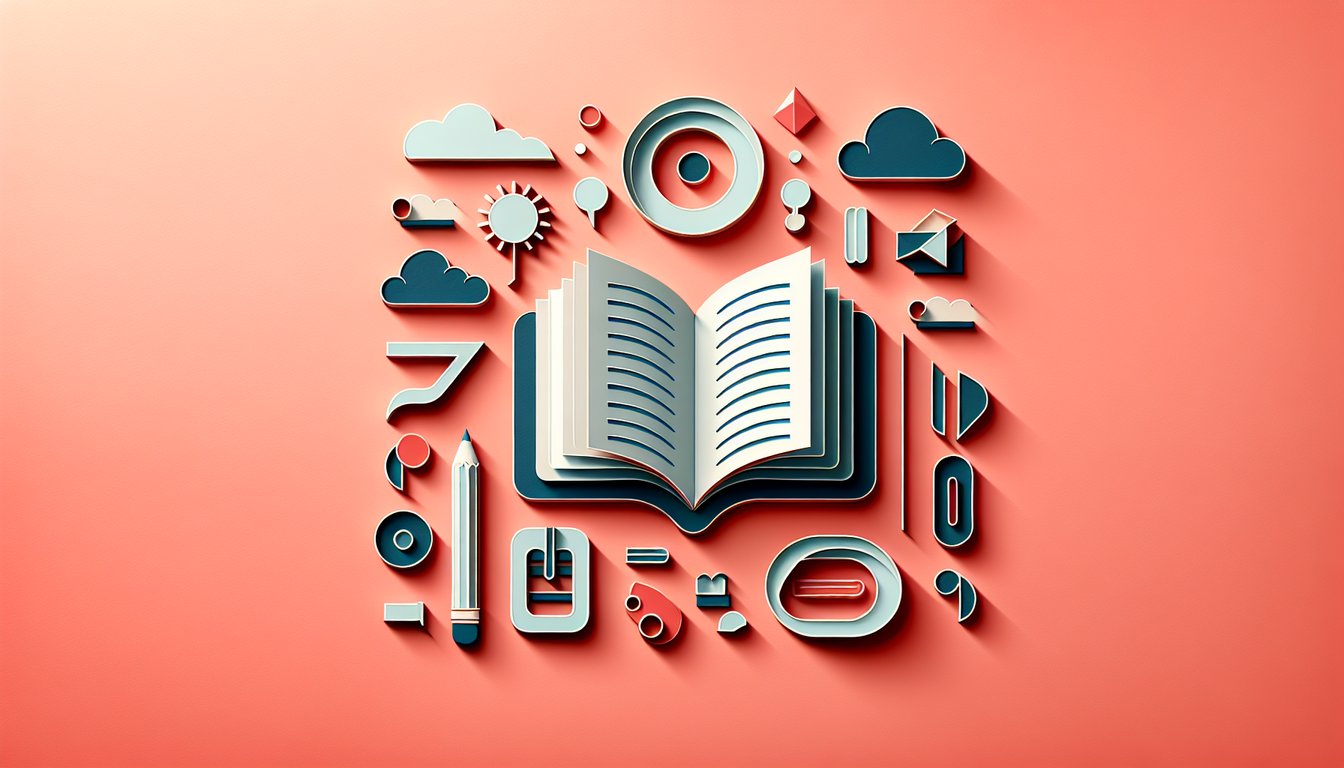 Paper art illustration for high school English grammar quiz on coral background