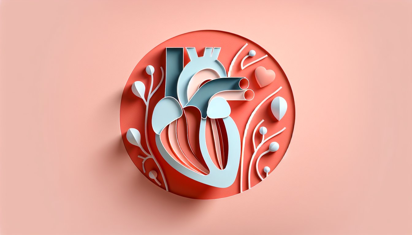 Paper art heart on coral background highlights ear-like atrial appendages for free heart anatomy quiz