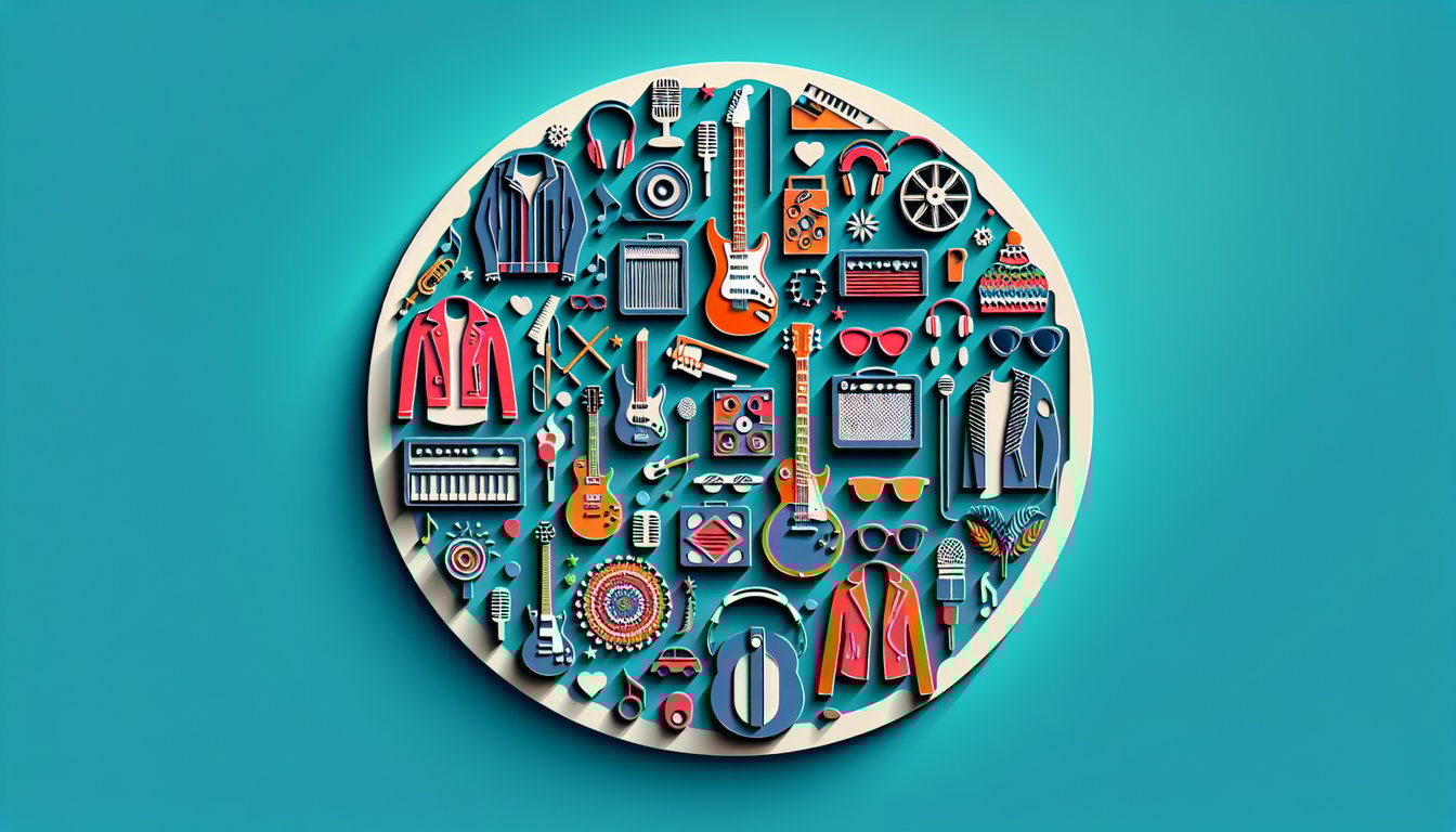Paper art illustration shows layered silhouettes and instruments on teal background for Black Veil Brides quiz.
