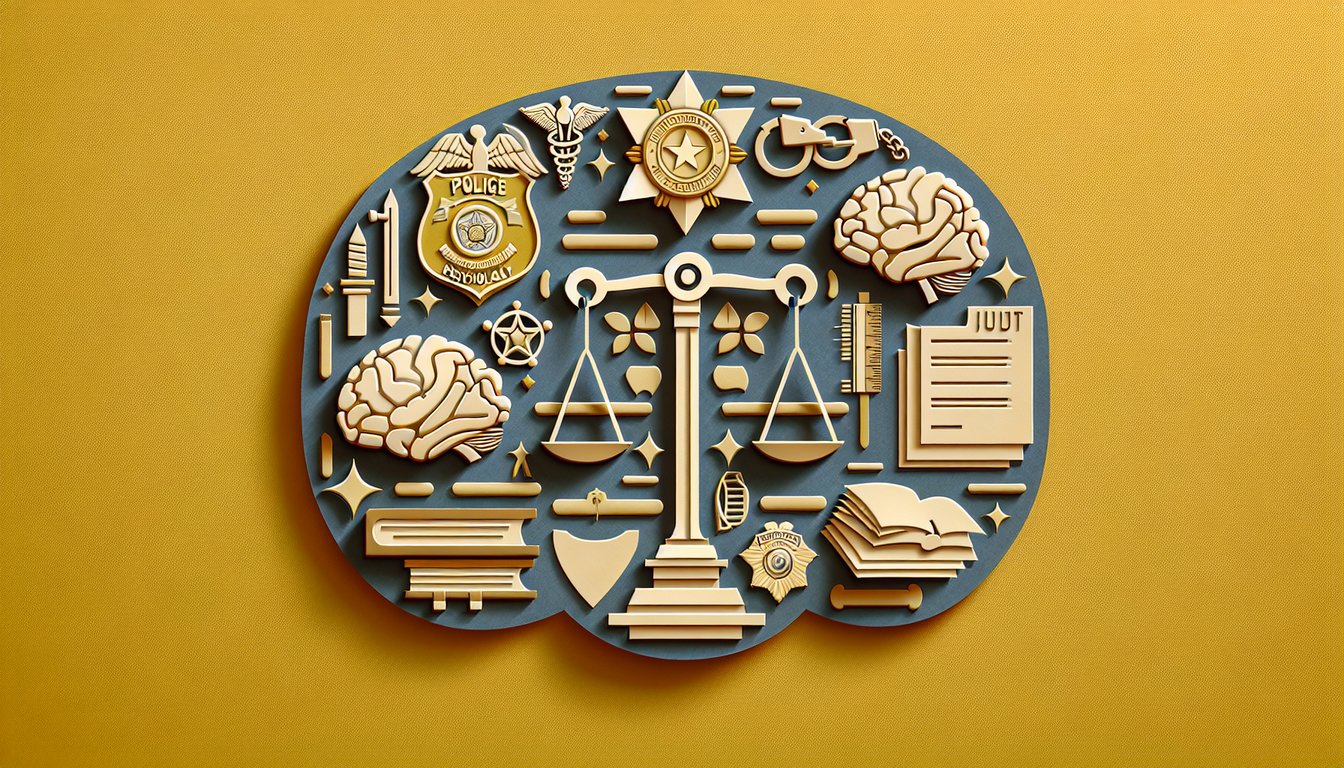 Paper art illustration of police quiz on golden yellow background, featuring law enforcement symbols and question marks
