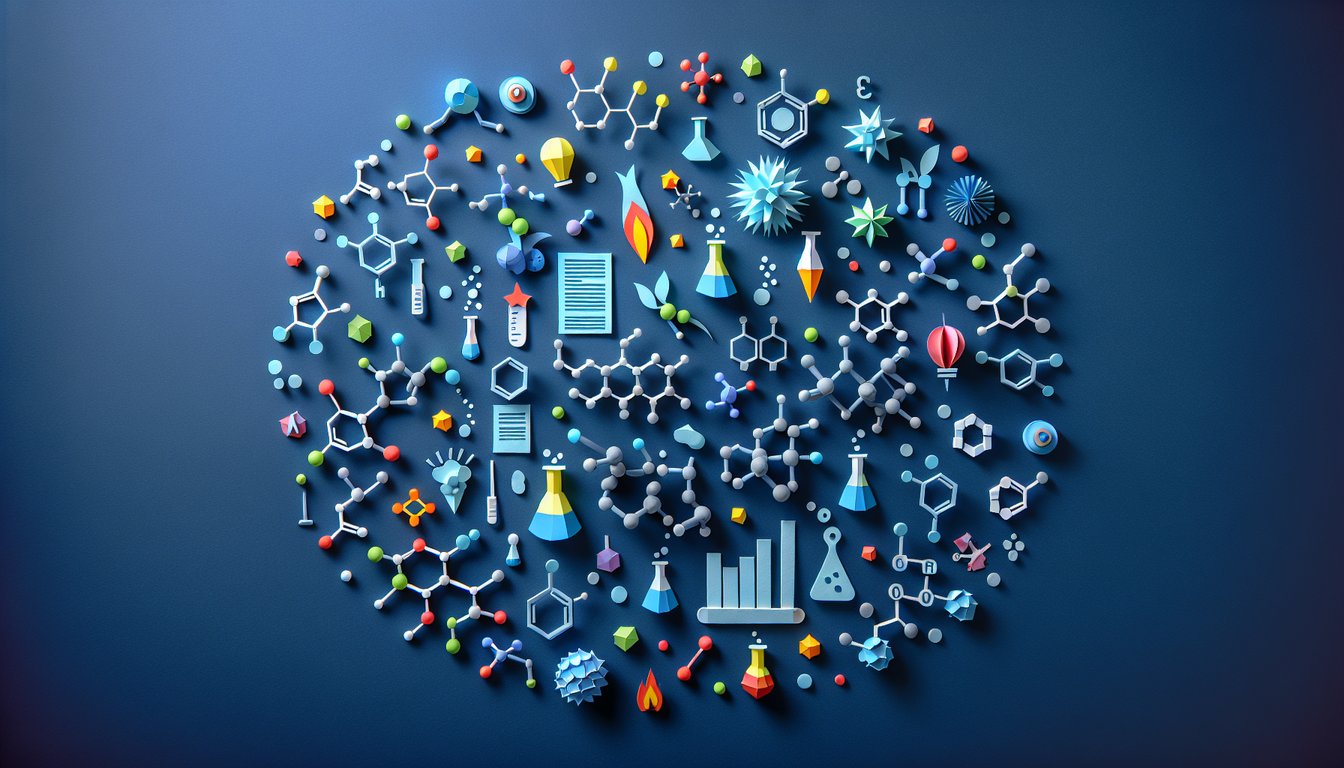 Paper art depicting a trivia quiz on organic chemistry for high school and early college students.