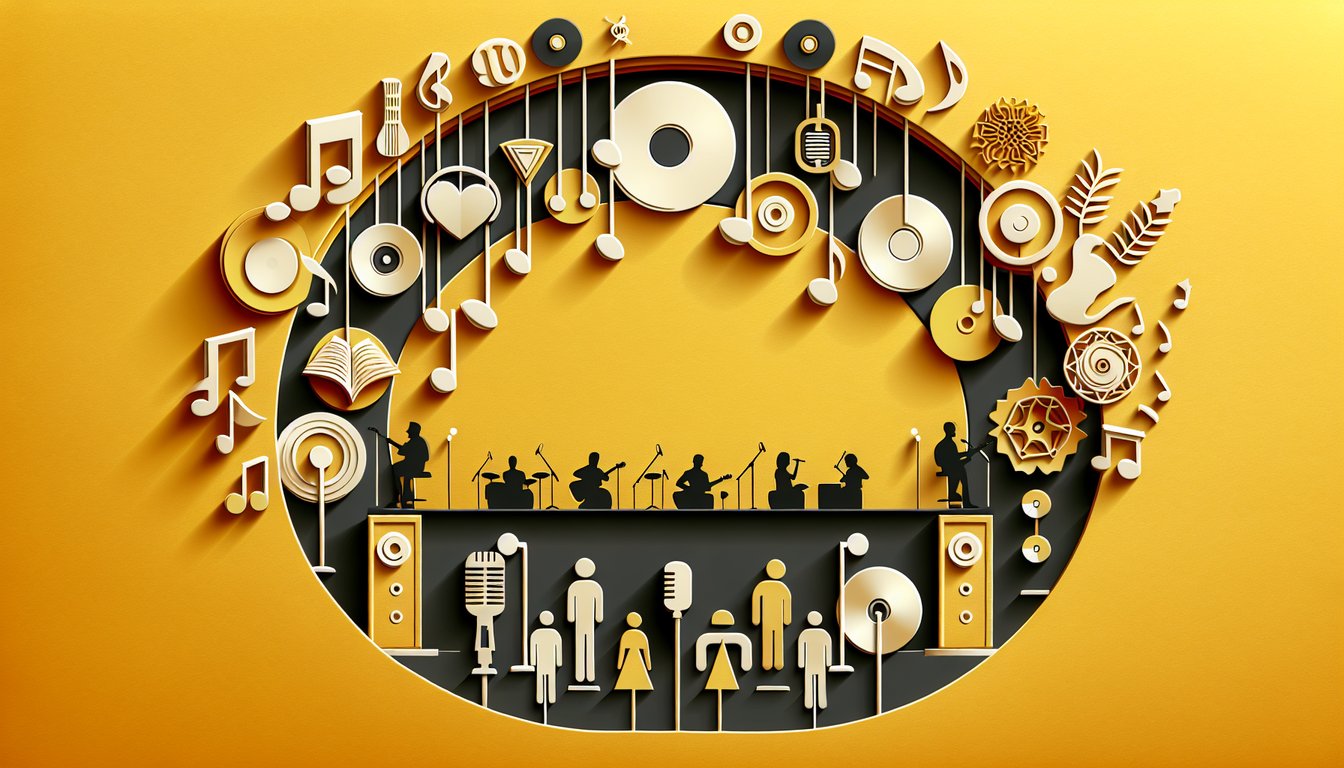 Paper art illustration for Seventeen member quiz on a golden yellow background