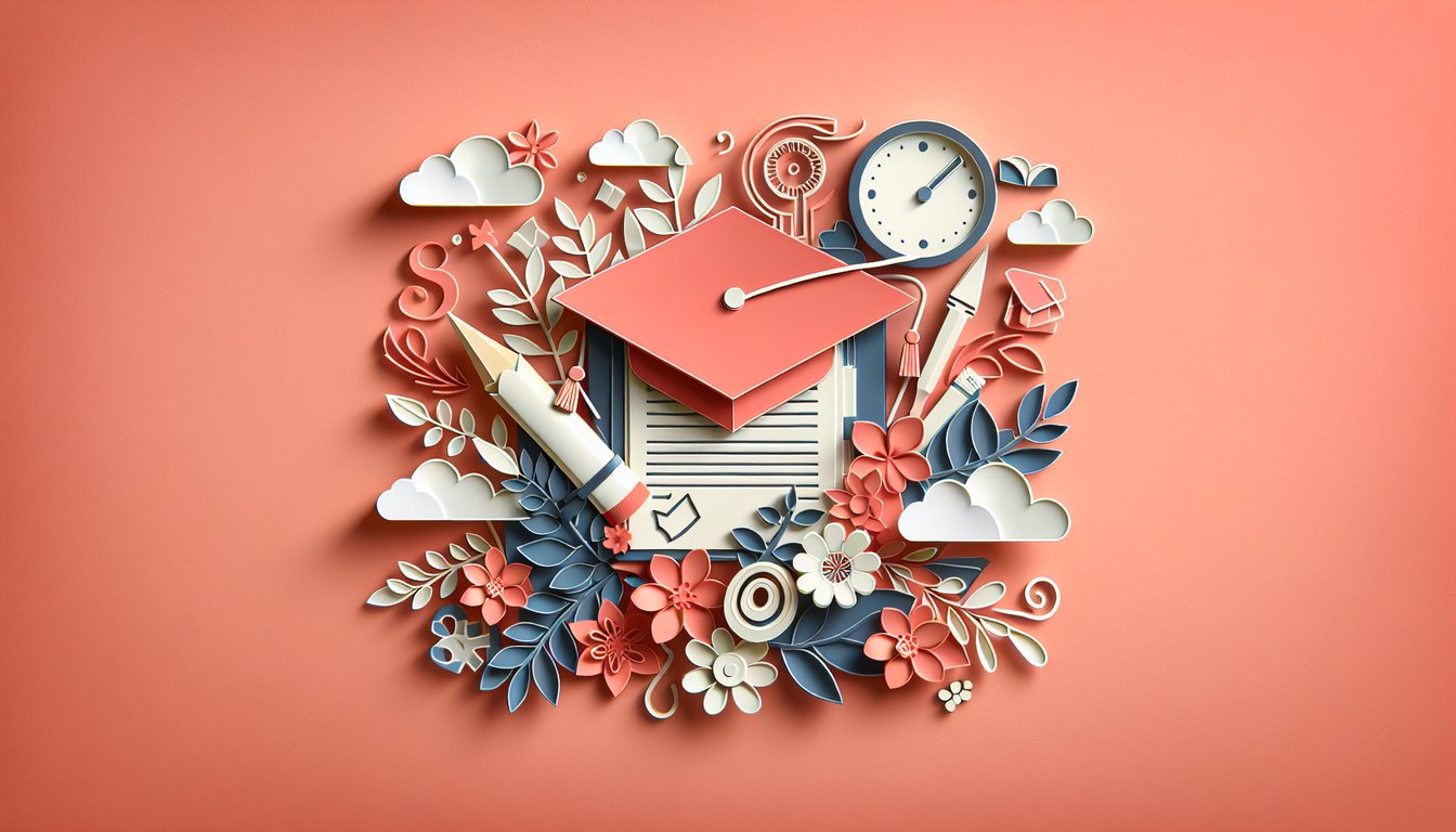 Paper art illustration for CEN practice questions quiz on a coral background.