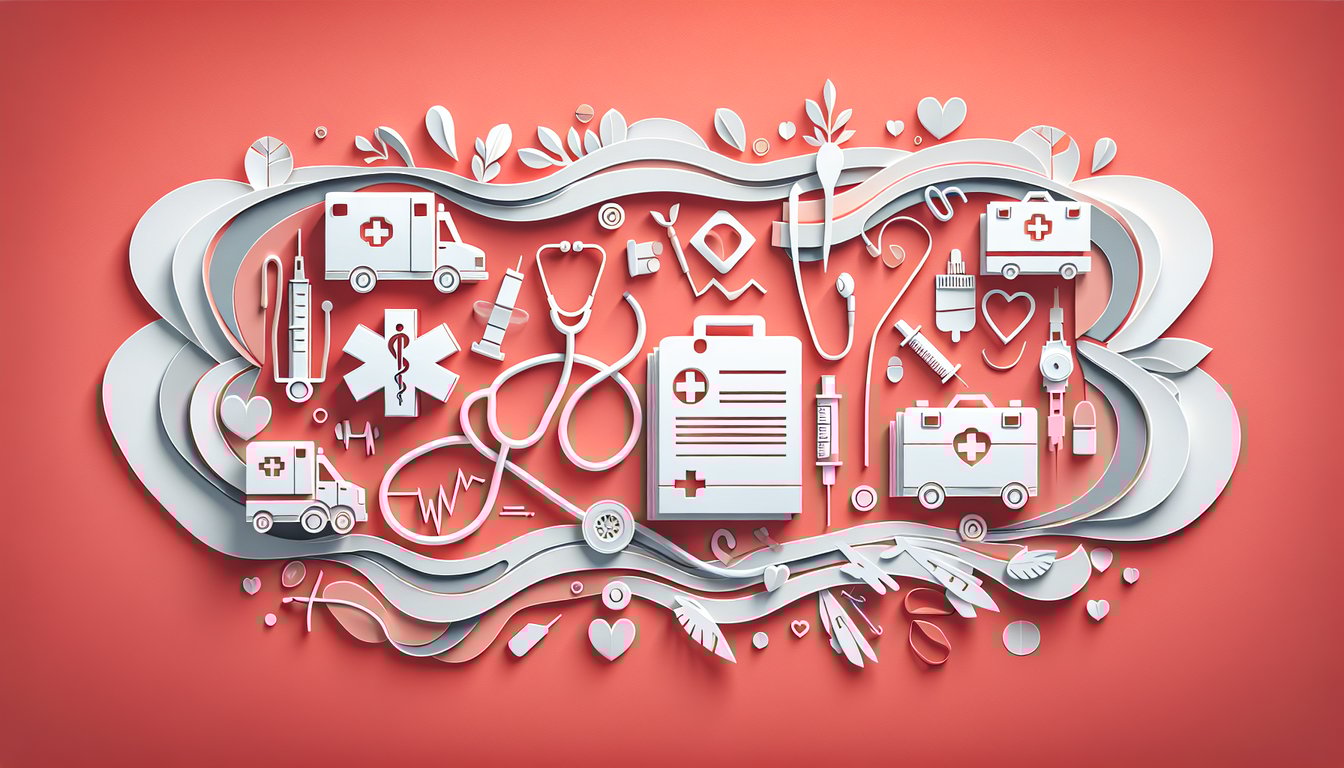 Paper art coral background with medical icons for a free medical terminology quiz on combining forms and suffixes