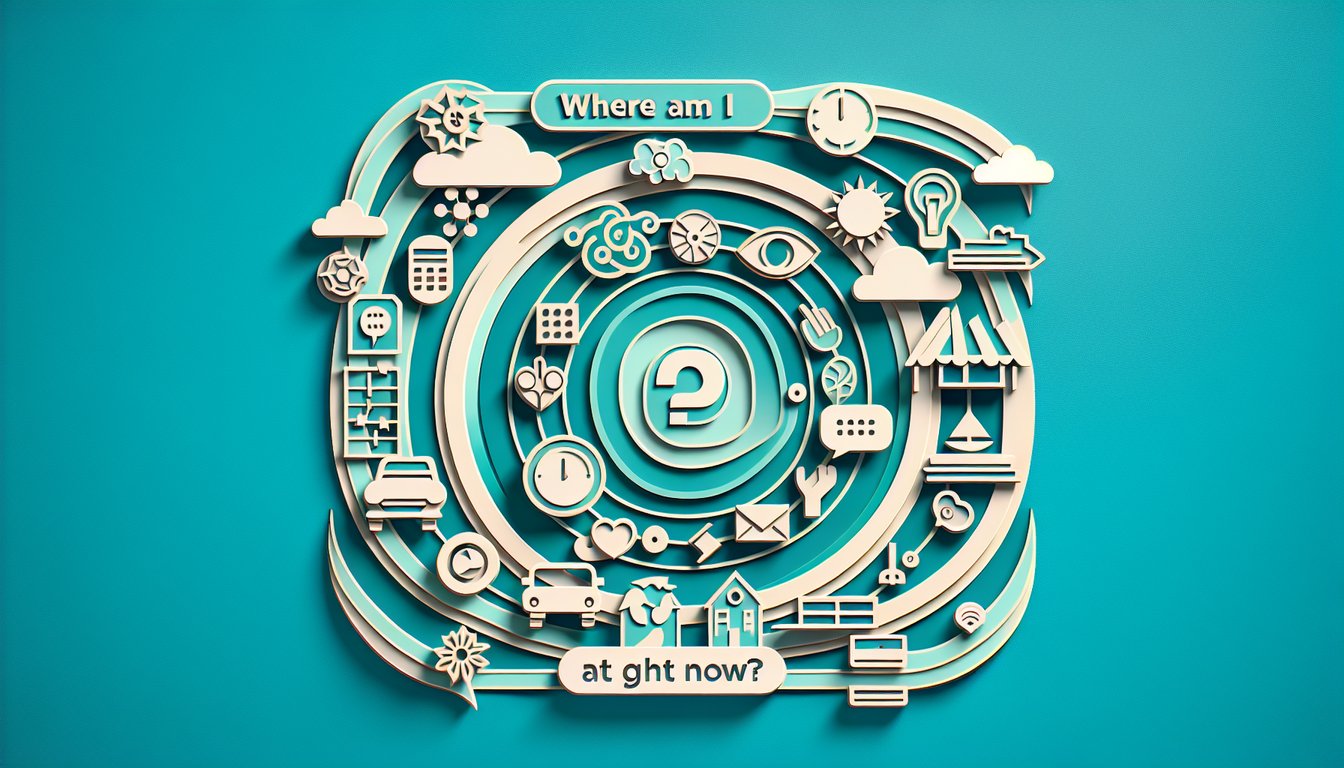 Paper art on teal background with layered shapes representing life stages personality quiz challenge.