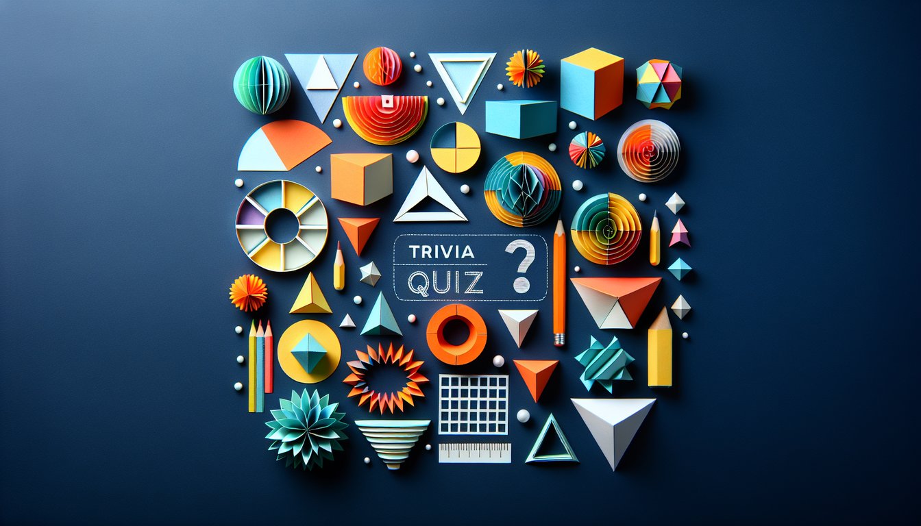 Colorful paper art promoting The Final Geometry Challenge, an interactive high school quiz.