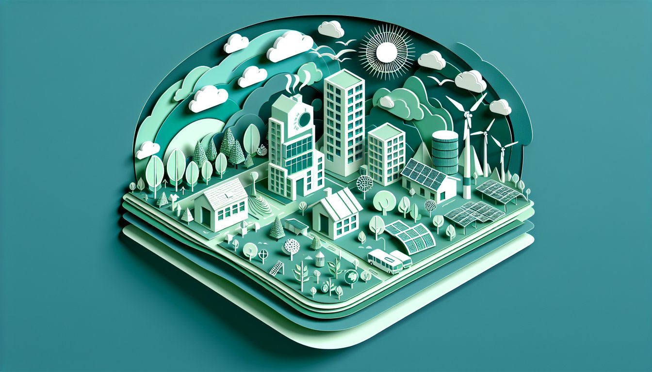 Paper art quiz illustration for free LEED GA practice exam on teal background