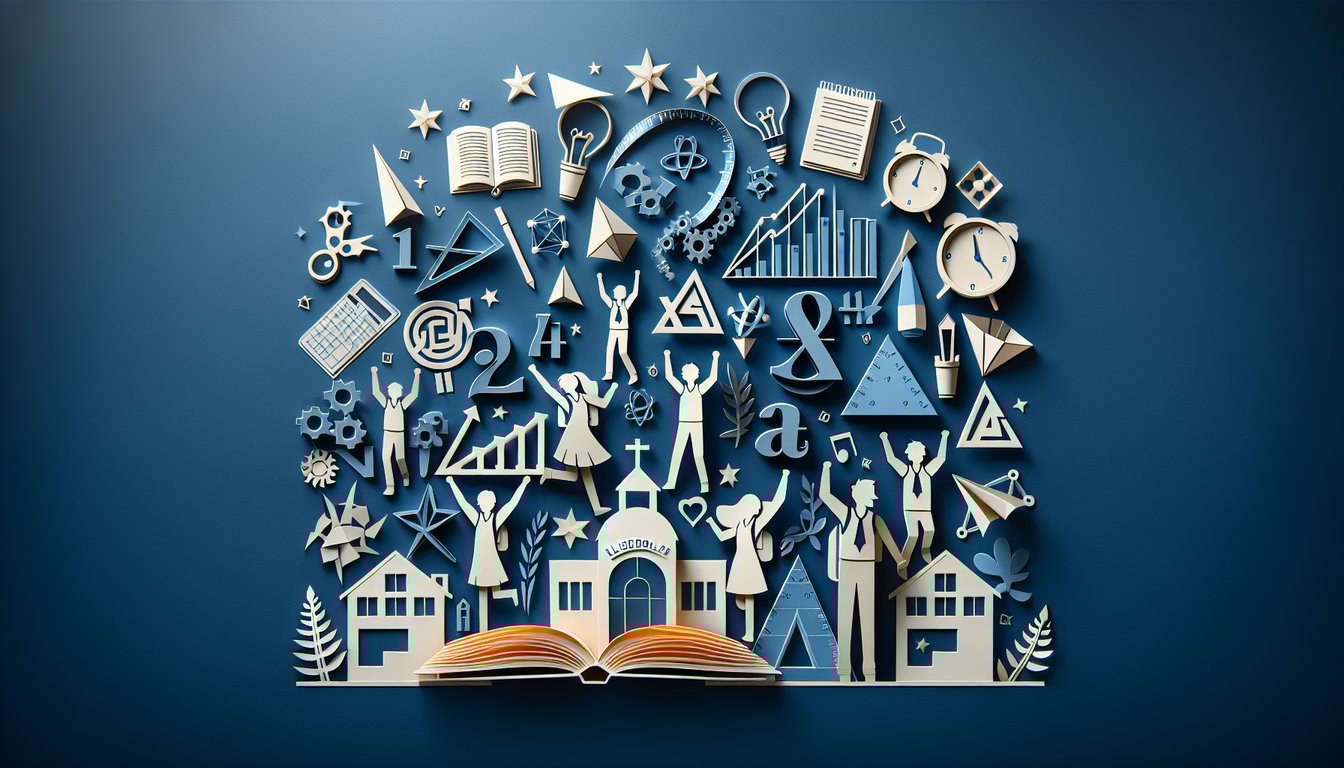 Colorful paper art promoting Topic 6 Triumph, a dynamic algebra practice quiz.