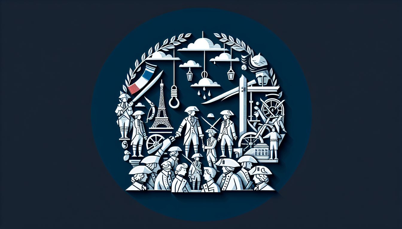 Paper art depicting a trivia quiz about the French Revolution for high school students.