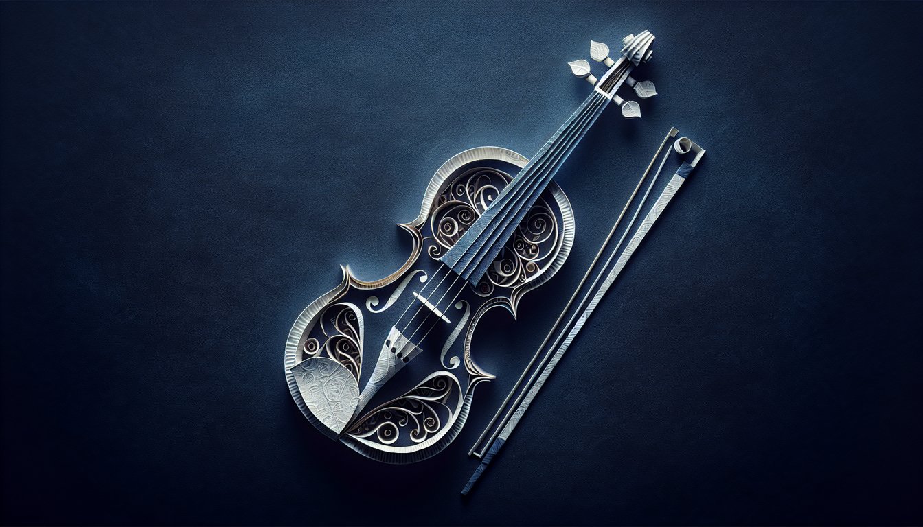 3D voxel art showcasing an advanced violin course, highlighting high-quality violin and music notes.