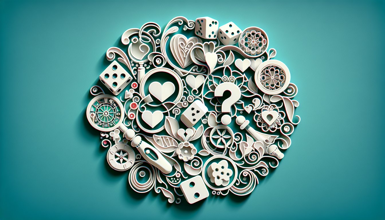 Paper art of man in sunglasses with hearts on teal background invites free quiz to reveal if he is serious or playing games