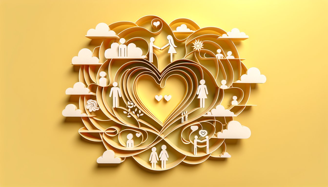 Paper art quiz illustration on golden yellow background about discovering a best friends true feelings