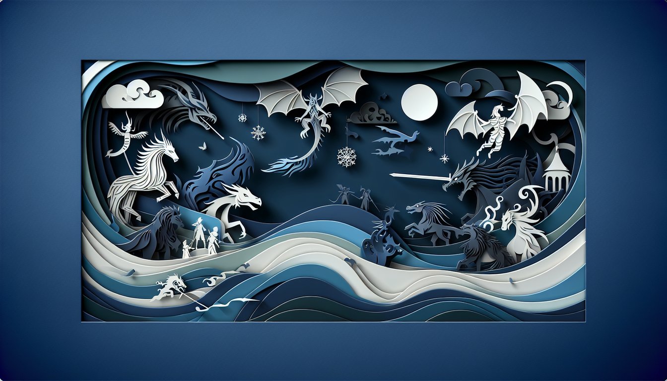 Paper art illustration for Percy Jackson life quiz on dark blue background