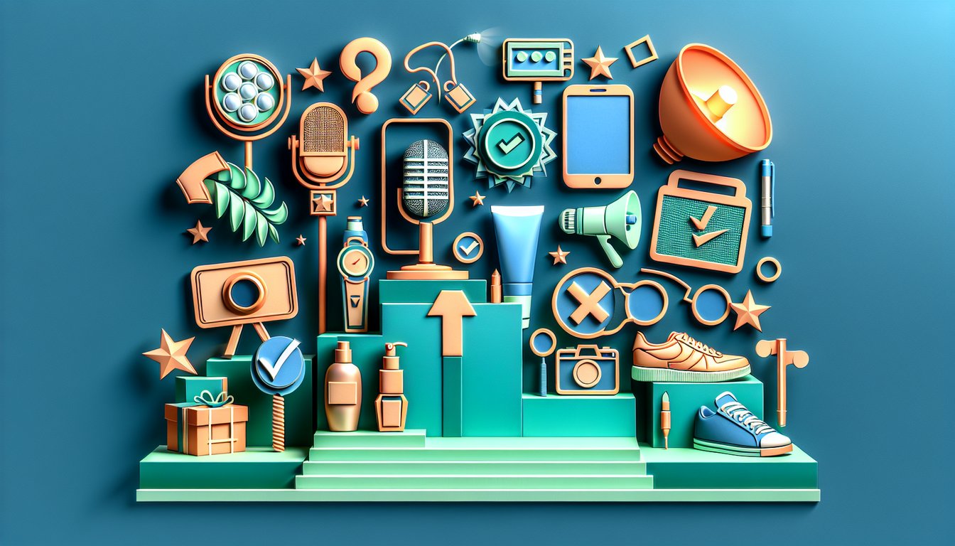 paper art illustration for celebrity product endorsements trivia quiz on teal background