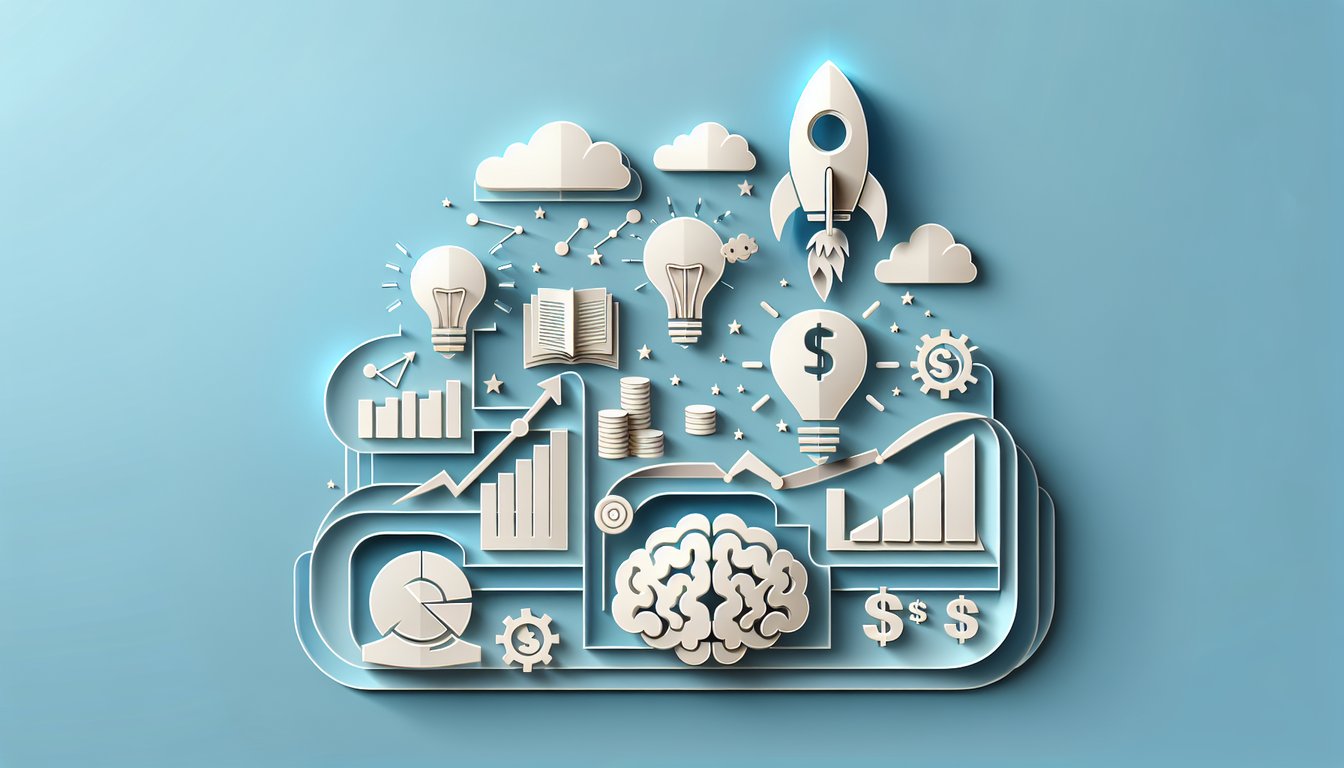 Paper art illustration depicting an entrepreneur quiz on a sky blue background.