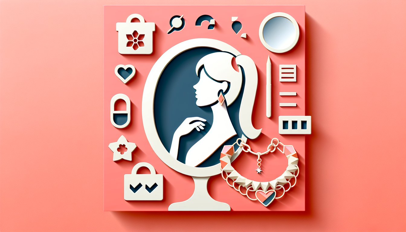 Paper cut art florals abstract shapes framing beauty quiz on coral background evokes charm confidence playfulness