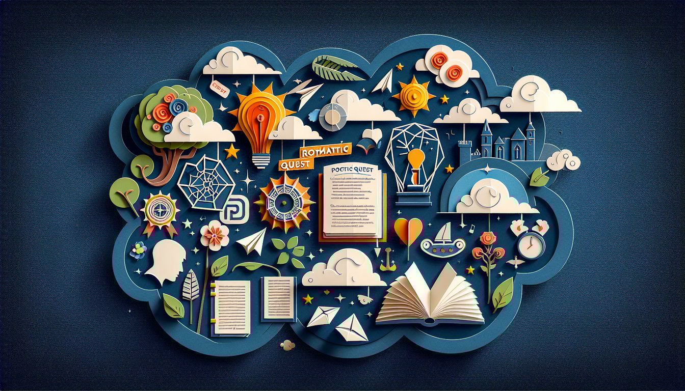 Paper art illustrating a trivia quiz on Coleridges poetic quest and Romantic literature.