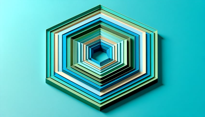 Paper art decagon with angle marks and number labels on teal background quiz theme interior angle sum challenge