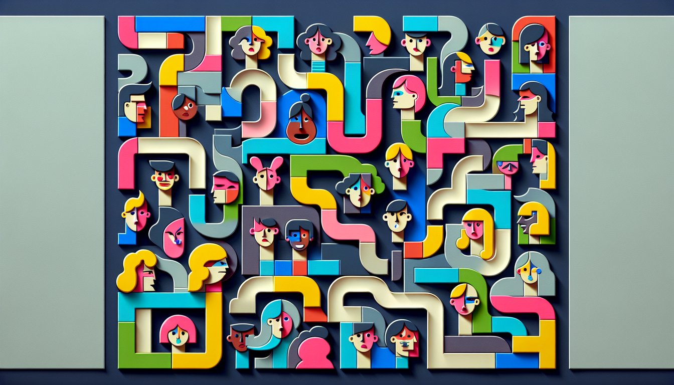 Paper art illustration featuring colorful cartoon character icons for a quiz on dark blue background