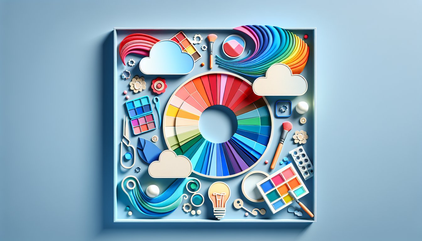Paper art illustration for quiz on finding colors that complement your skin tone on sky blue background