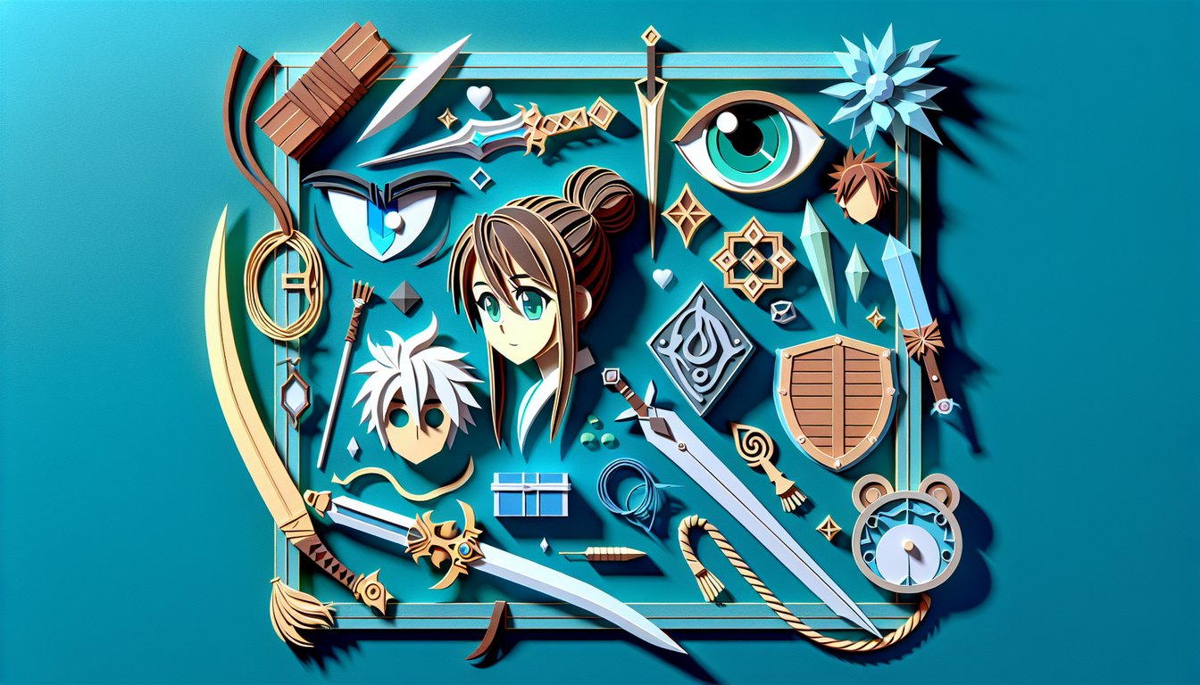 paper art dororo and hyakkimaru figures on teal background for dororo character quiz