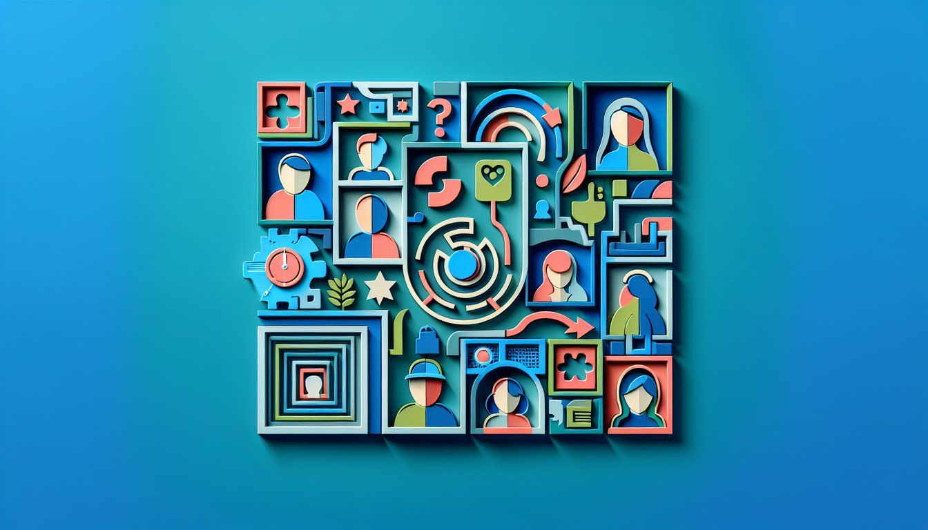 Paper art illustration of Scooby Doo dog silhouette surrounded by puzzle pieces and question marks on teal background
