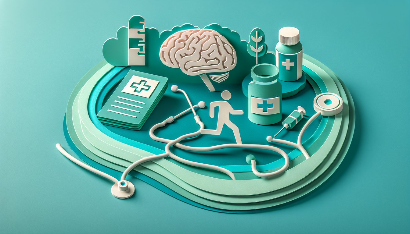 Paper art illustration of brain puzzle pieces cerebral palsy quiz causes symptoms treatments on teal background
