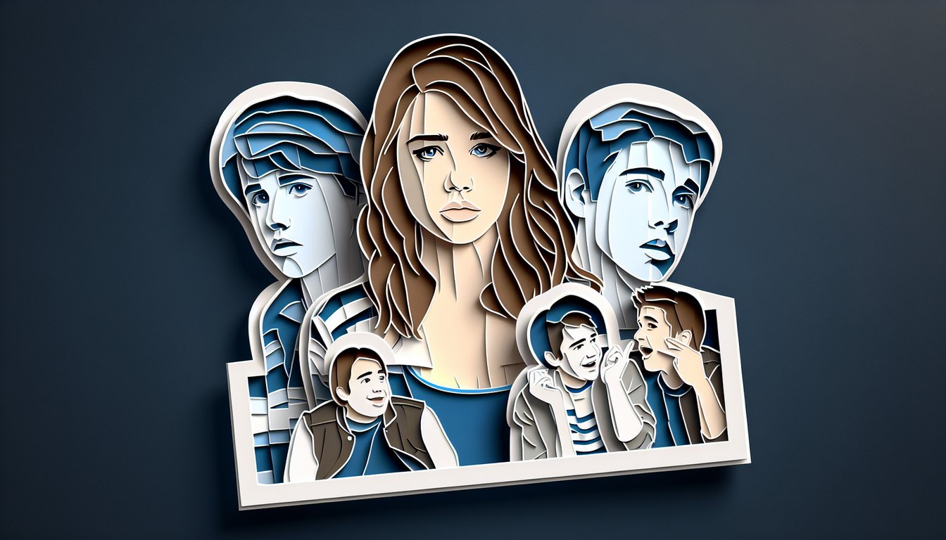 Paper art illustration showing Vanessa Hudgens on dark blue background, for free quiz covering Thirteen and Suite Life cameo
