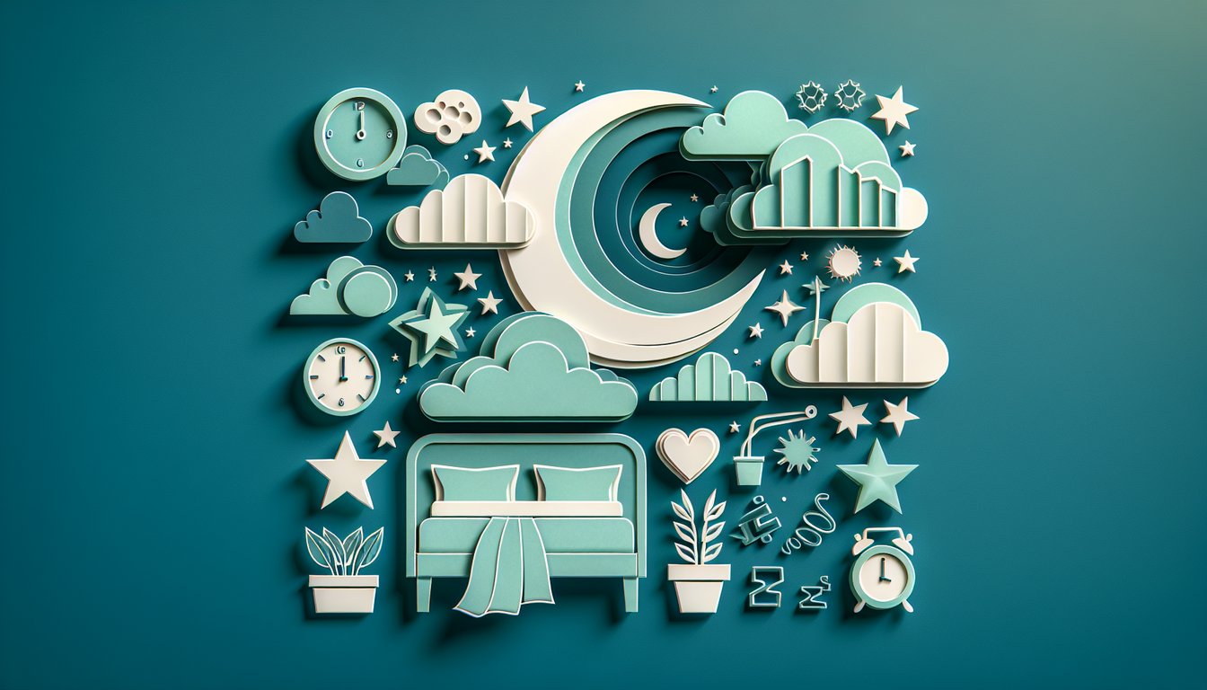 Paper art illustration for a sleep schedule quiz on a teal background