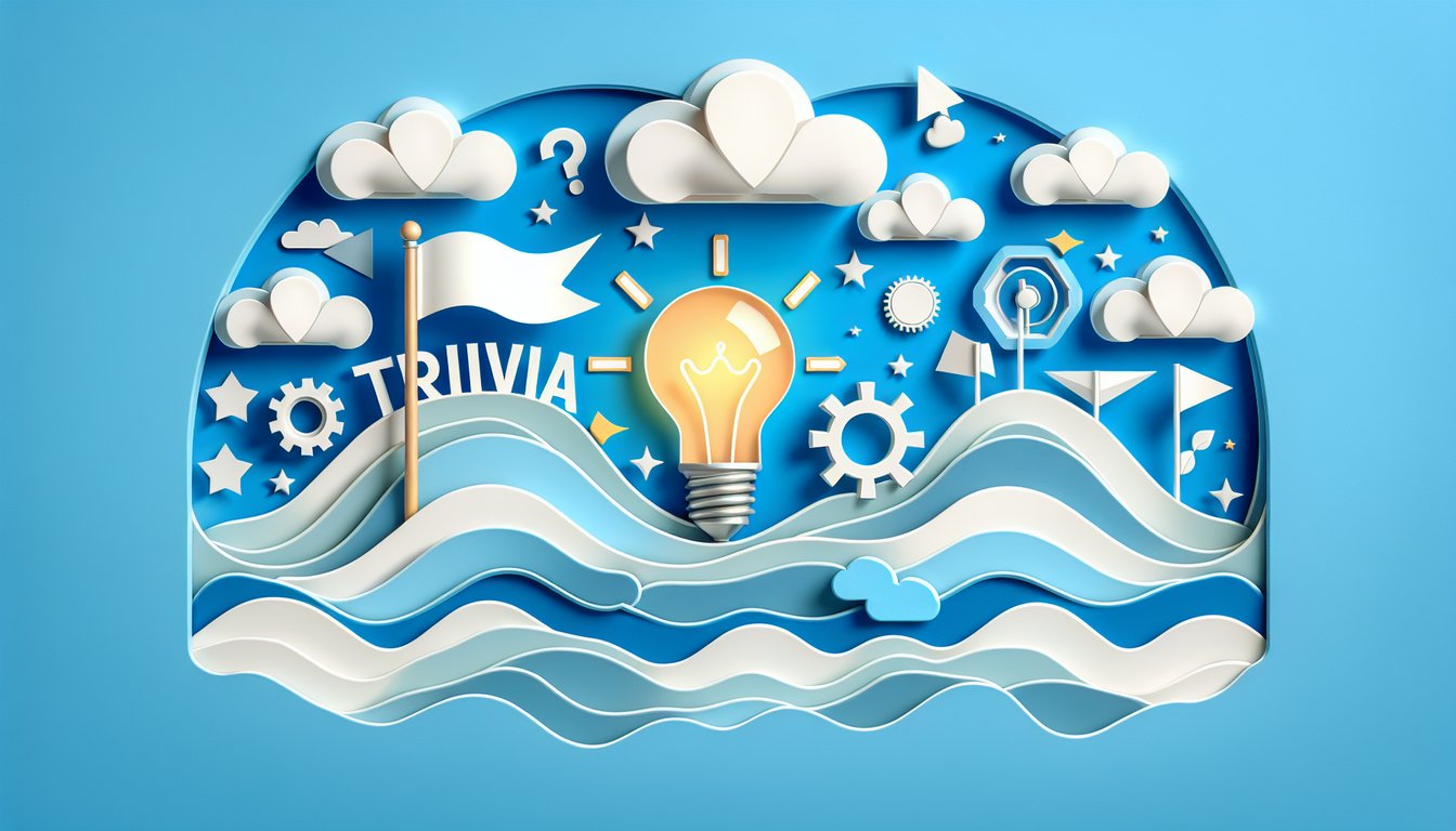 Paper art illustration for slogan trivia quiz on sky blue background