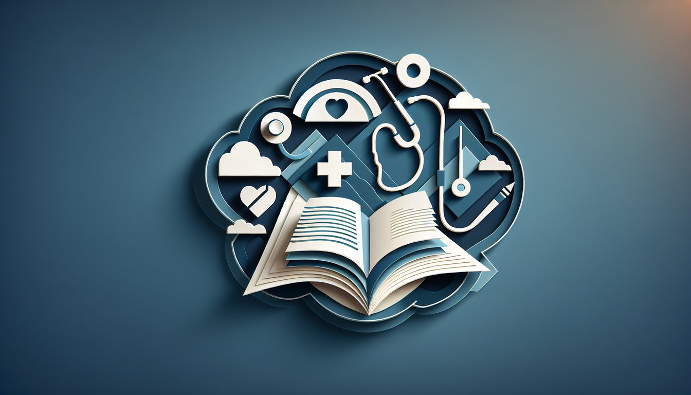 Paper art illustration for LPN exam practice test quiz on a dark blue background