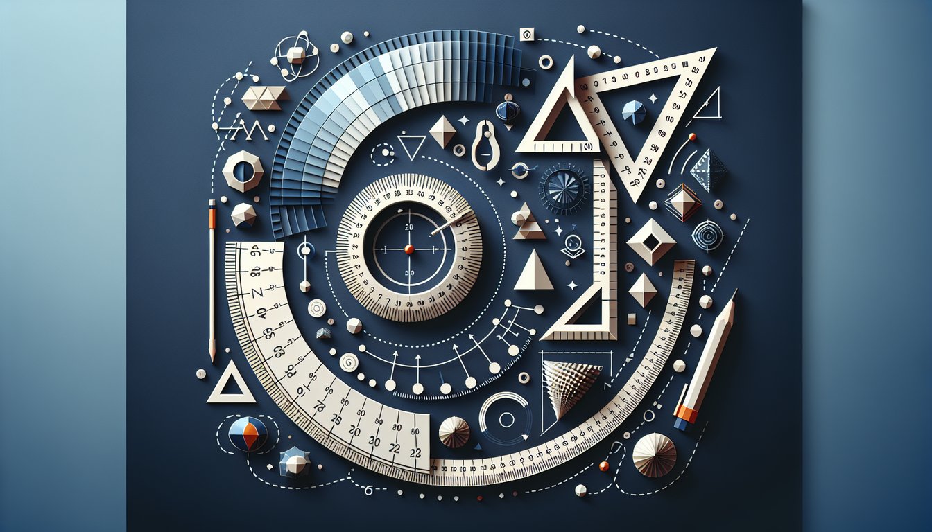 Paper art promoting Scale Factor Frenzy, a dynamic high school geometry practice quiz.