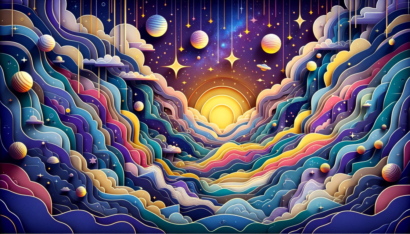 Paper art illustration for Guardians of the Galaxy trivia quiz on golden yellow background