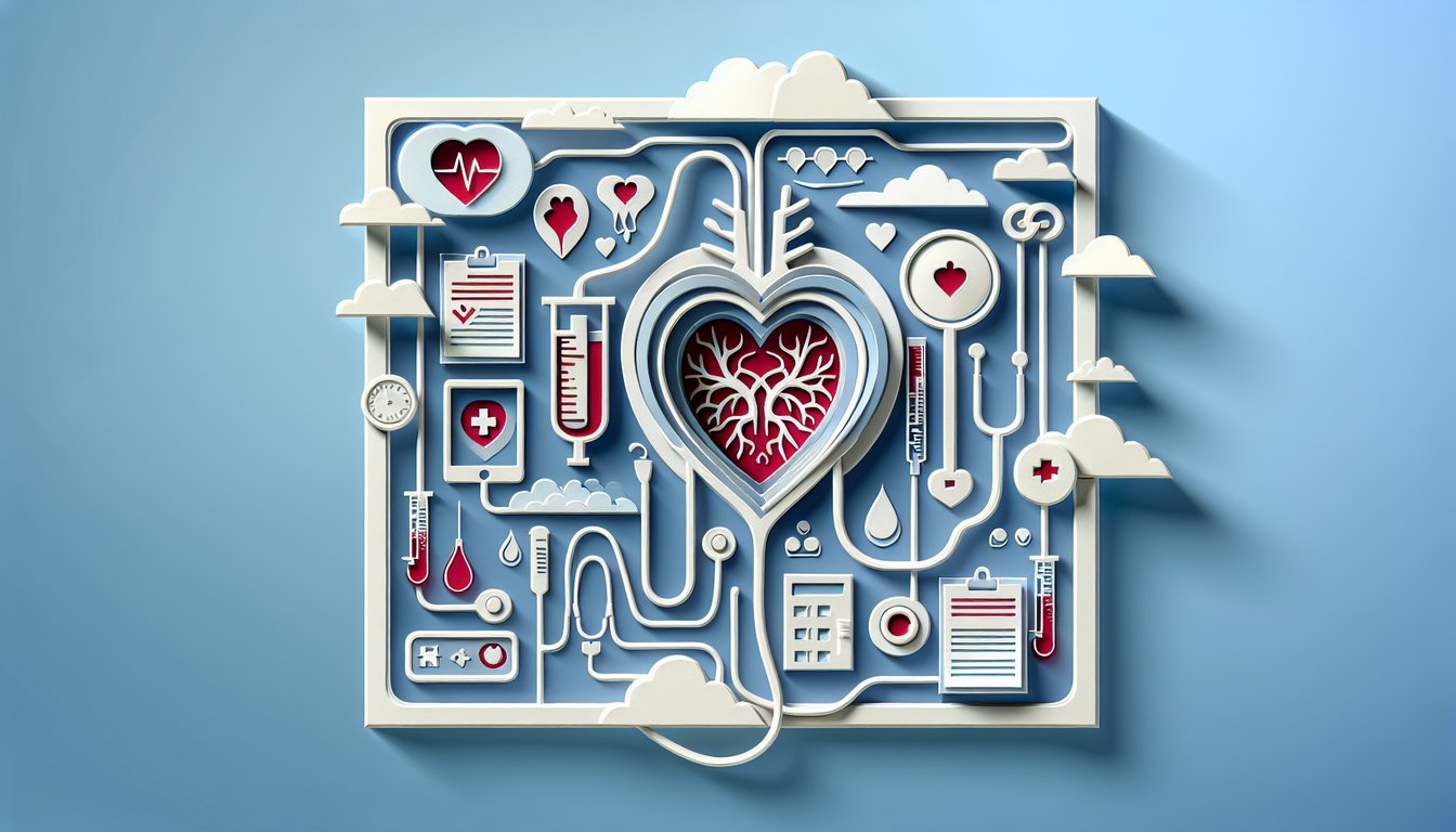paper art heart with arrow and ECG waves, alongside NCLEX perfusion quiz text on sky blue background